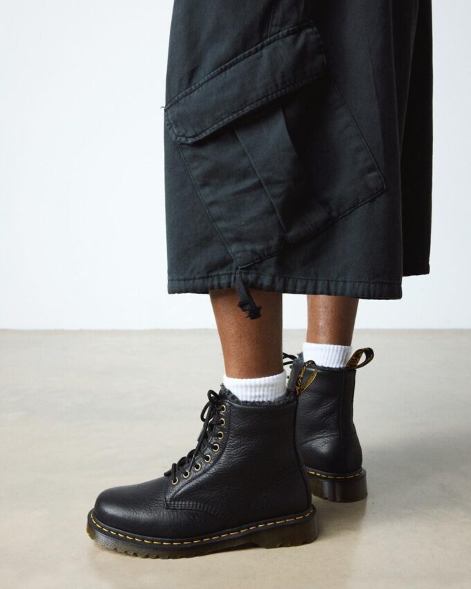 1460 Faux Fur Lined Grizzly Leather Lace Up Boots 1460 Faux Fur Lined Grizzly Leather Lace Up Boots