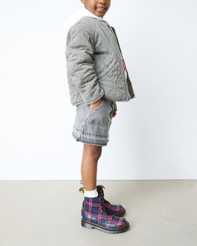 1460 PASCAL JUNIOR PINK TARTAN LACE UP KIDS BOOTS 1460 PASCAL JUNIOR PINK TARTAN LACE UP KIDS BOOTS