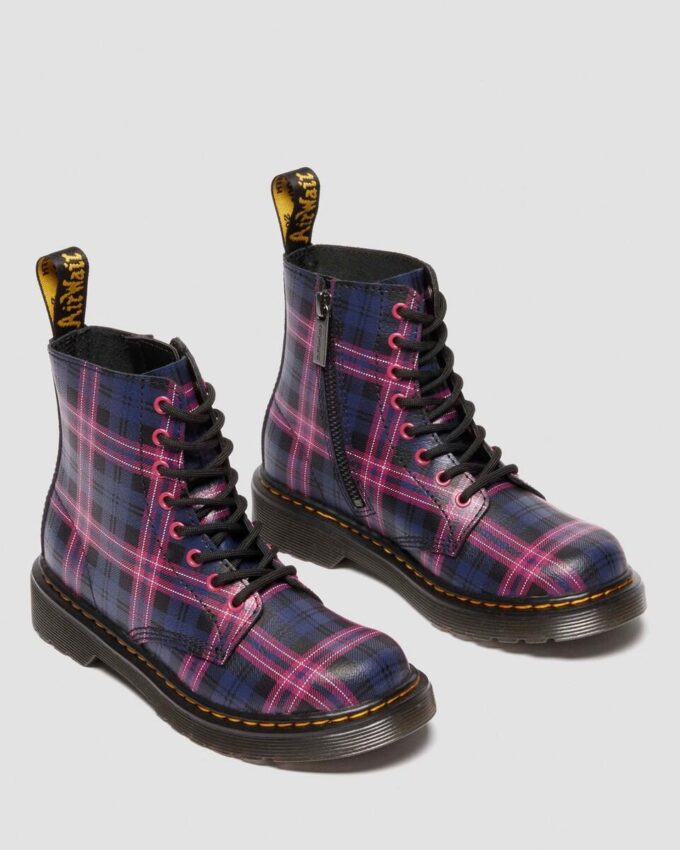 1460 PASCAL JUNIOR PINK TARTAN LACE UP KIDS BOOTS 1460 PASCAL JUNIOR PINK TARTAN LACE UP KIDS BOOTS