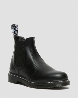 2976 White Stitch Smooth Leather Chelsea Boots