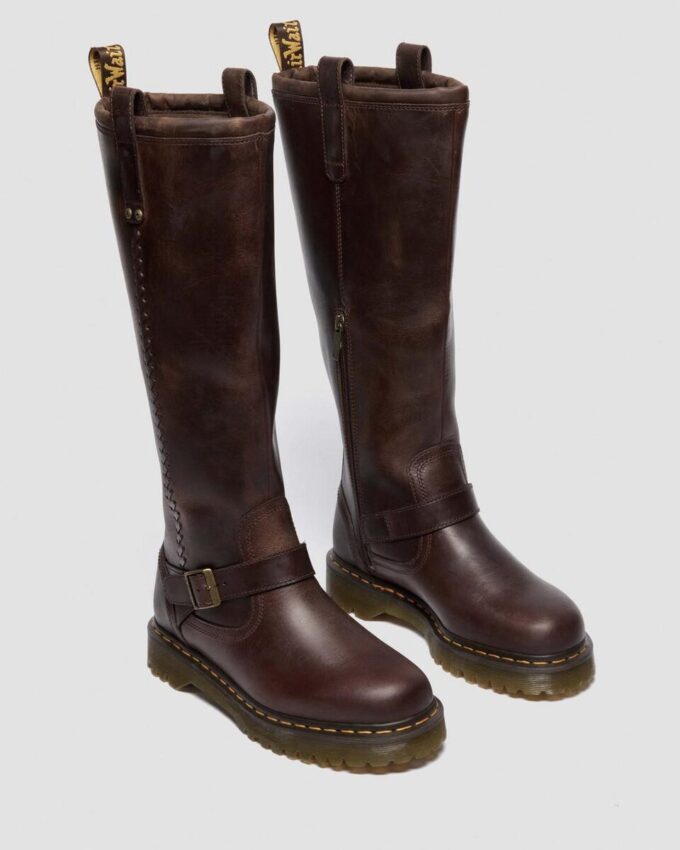 Anistone Knee High Crazy Horse Leather Biker Boots Anistone Knee High Crazy Horse Leather Biker Boots