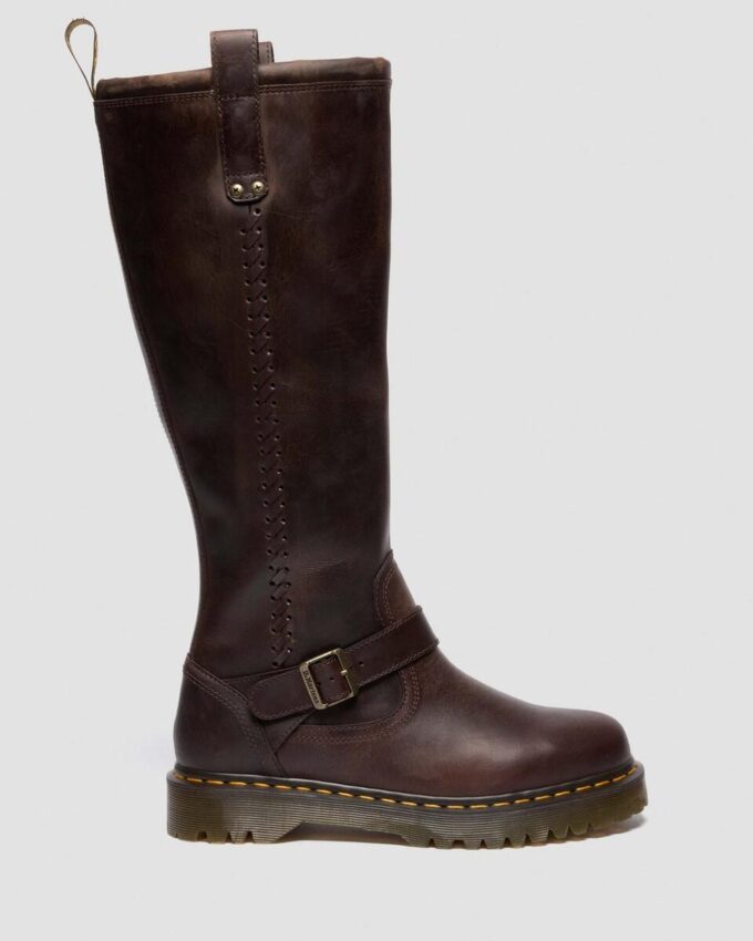 Anistone Knee High Crazy Horse Leather Biker Boots Anistone Knee High Crazy Horse Leather Biker Boots