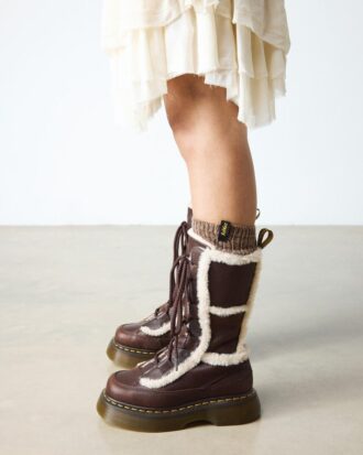 Buzz Lace Up Faux Fur Lined Grizzly Leather Lace Up Boots