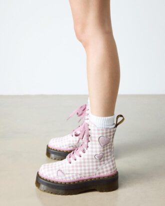 JADON HEART Gingham Leather Platform Boots