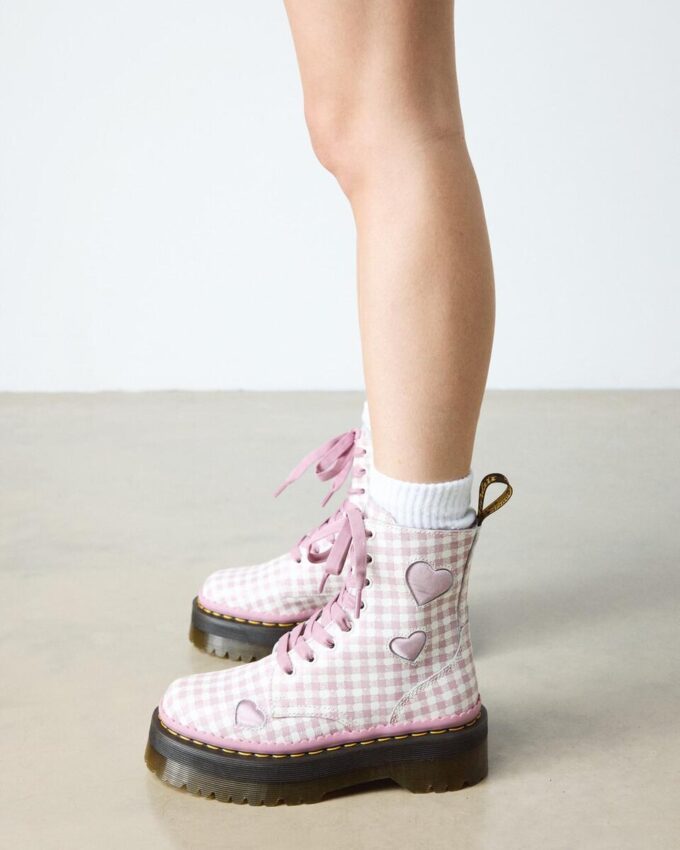 JADON HEART Gingham Leather Platform Boots JADON HEART Gingham Leather Platform Boots