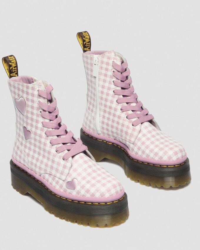 JADON HEART Gingham Leather Platform Boots JADON HEART Gingham Leather Platform Boots