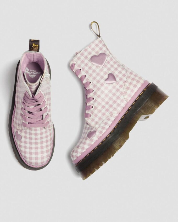 JADON HEART Gingham Leather Platform Boots JADON HEART Gingham Leather Platform Boots