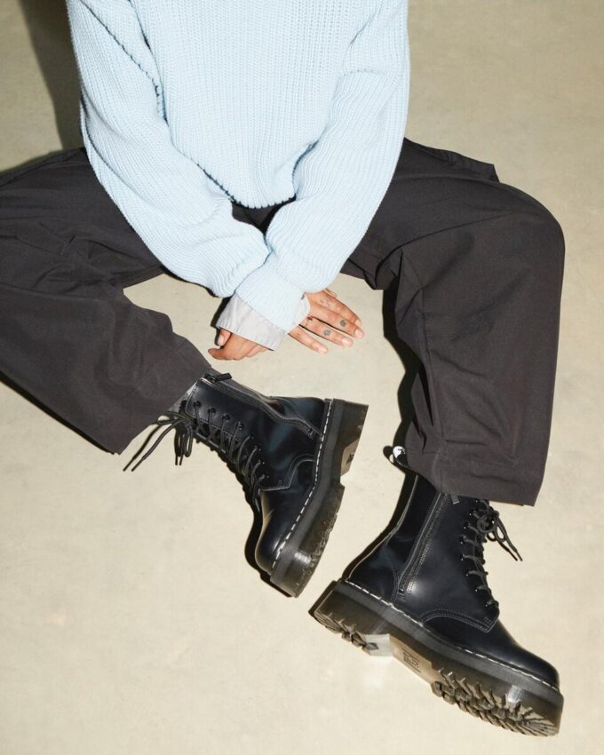 Jadon White Stitch Smooth Leather Platform Boots Jadon White Stitch Smooth Leather Platform Boots